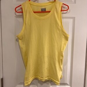 Athleta Womens Yellow Ribbed Seamless Tank Top Crew Neck Activewear XL